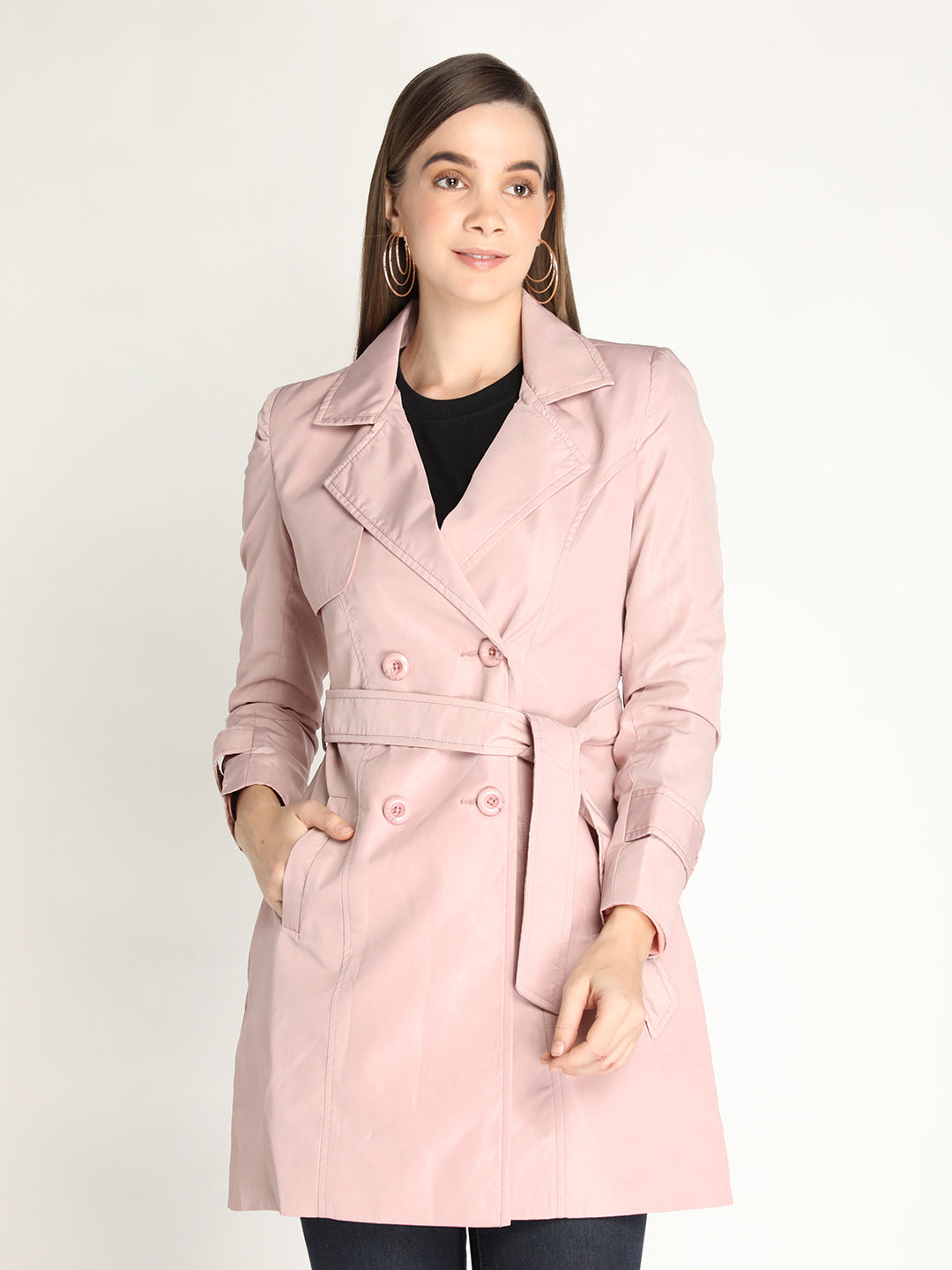 Honnete Stylish, Women Trench Winter Coat With Belt