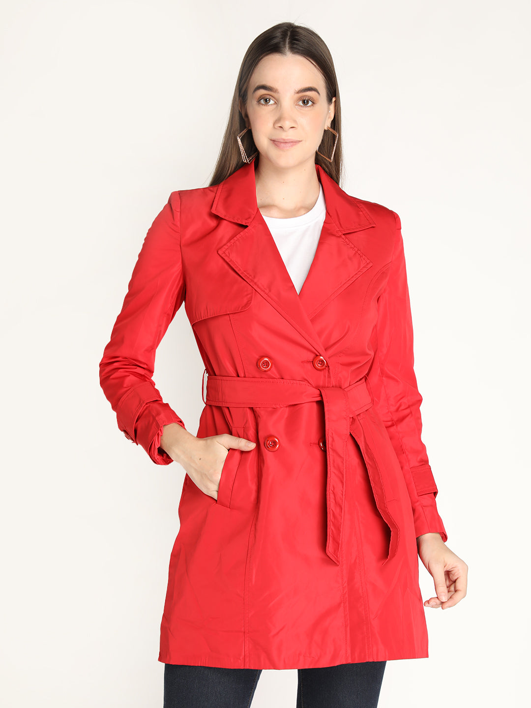 Honnete Stylish, Women Trench Winter Coat With Belt