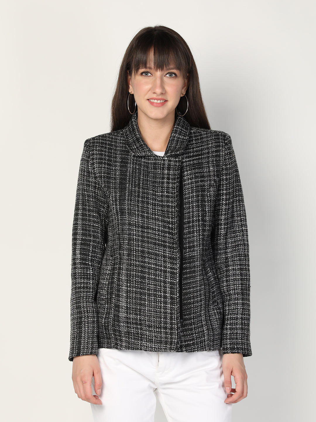 HONNETE Women Grey Checked Trench Coats