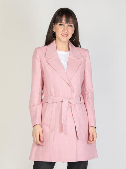 HONNETE Women Pink Solid Single-Breasted Overcoat