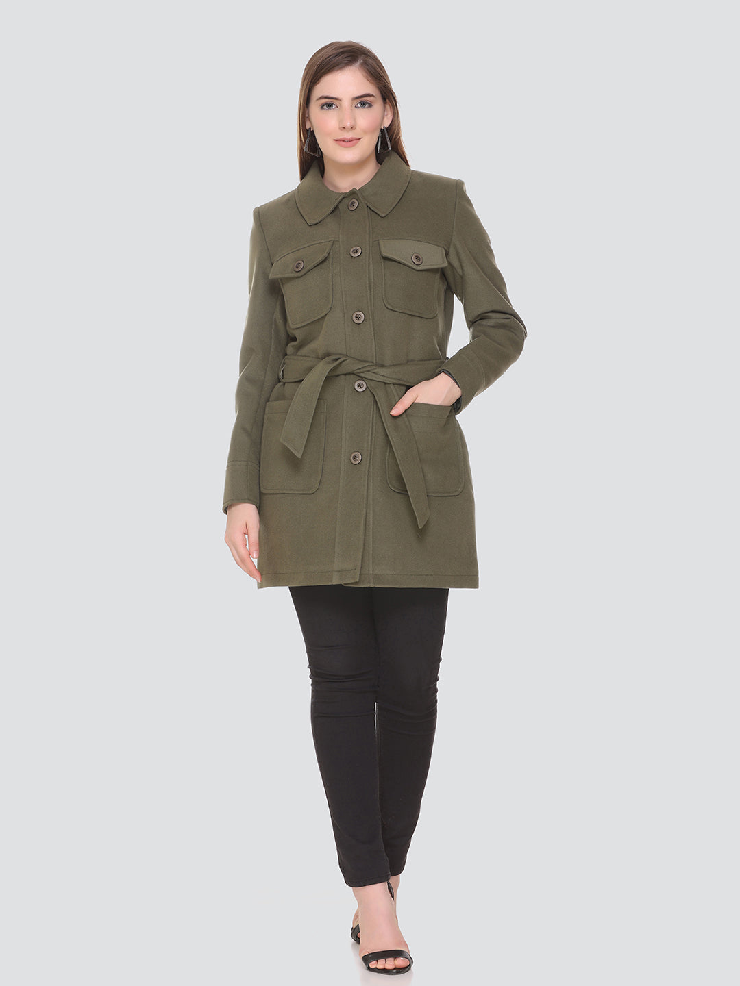 Honnete Casual Regular Fit Acrylic Polyester Short Coat