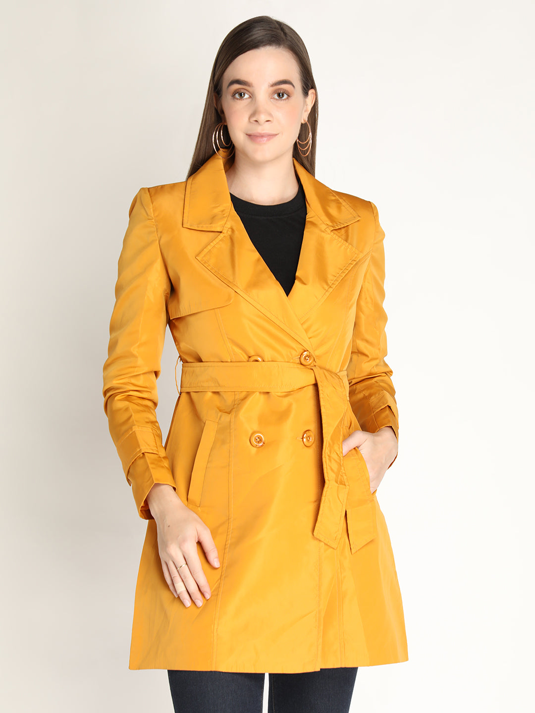 Honnete Stylish, Women Trench Winter Coat With Belt