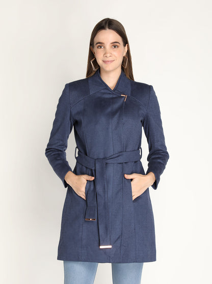 Honnete Stylish, Women Suede Winter Coat With Belt