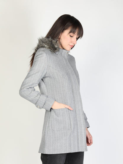 HONNETE Women Grey Self-Design Trench Coat