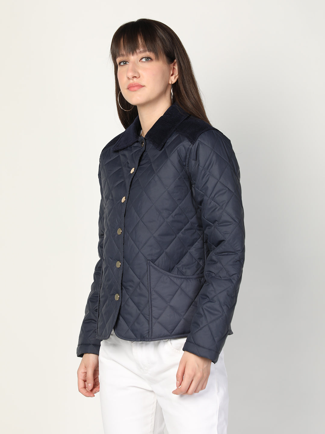 Honnete Diamond cut Premium Puffer Jacket with Corduroy Collar