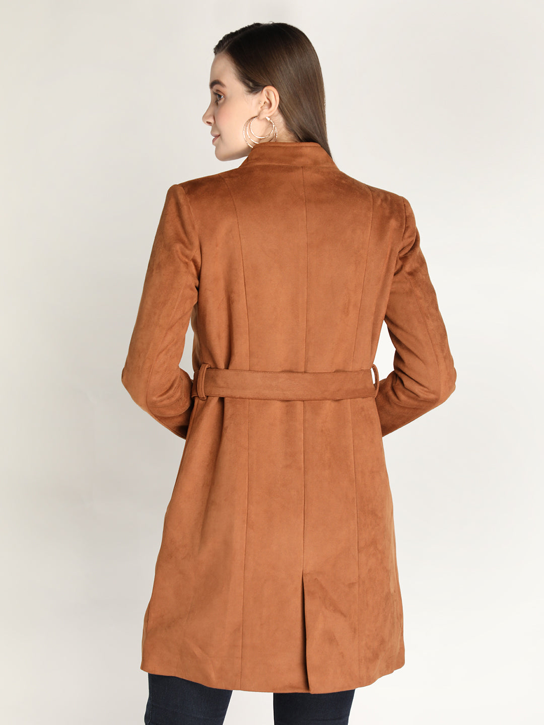 Honnete Stylish, Women Suede Winter Coat With Belt