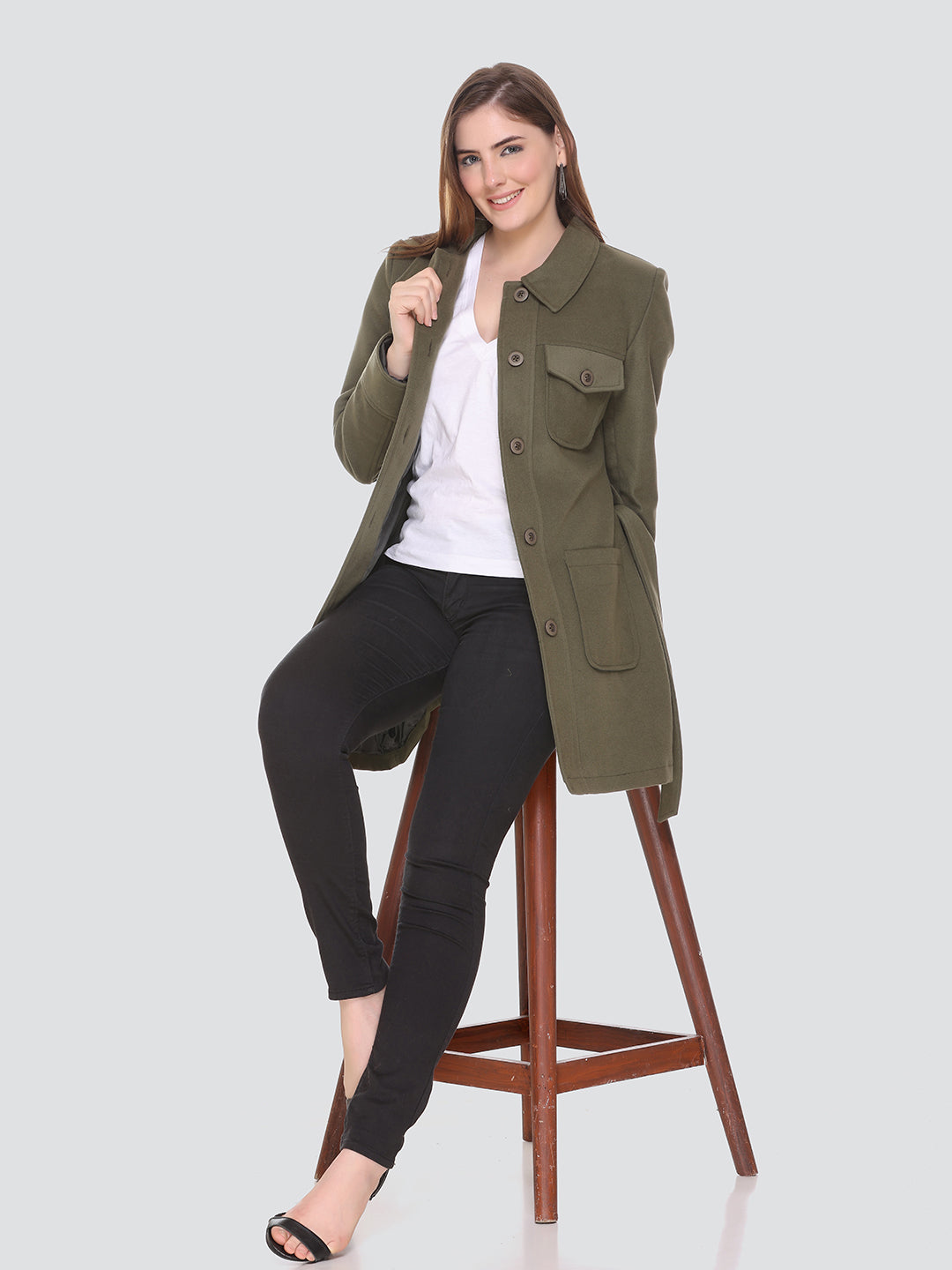 Honnete Casual Regular Fit Acrylic Polyester Short Coat