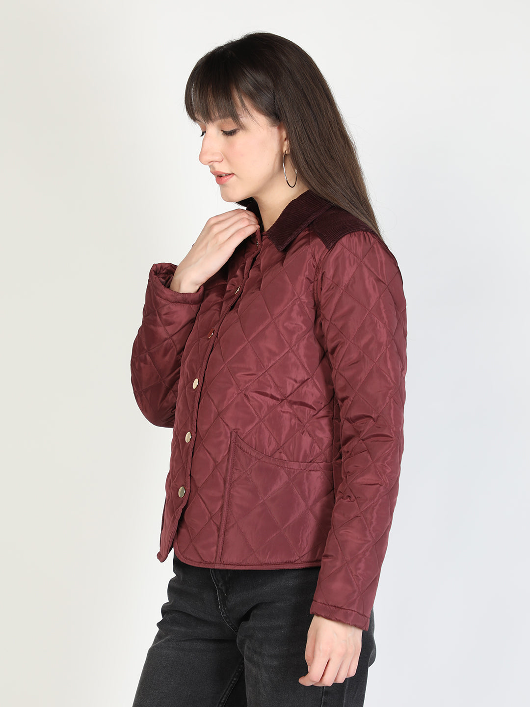 Honnete Diamond cut Premium Puffer Jacket with Corduroy Collar