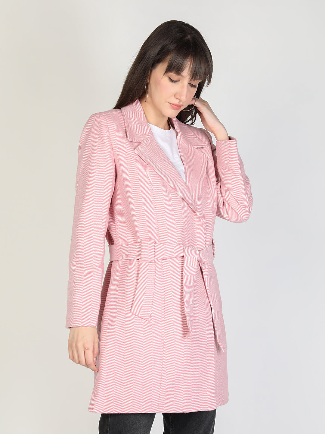 HONNETE Women Pink Solid Single-Breasted Overcoat