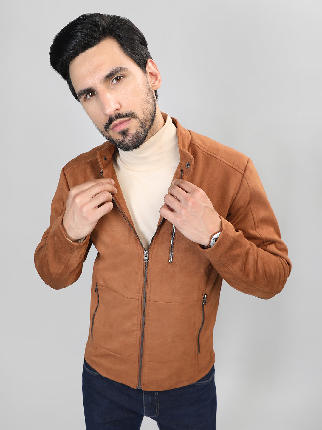 HONNETE Men Tan Lightweight Outdoor Biker Jacket