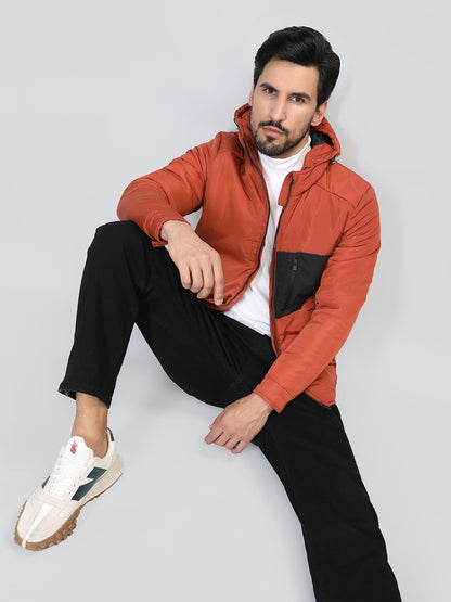 HONNETE Men Rust  Black Colourblocked Lightweight Sporty Jacket