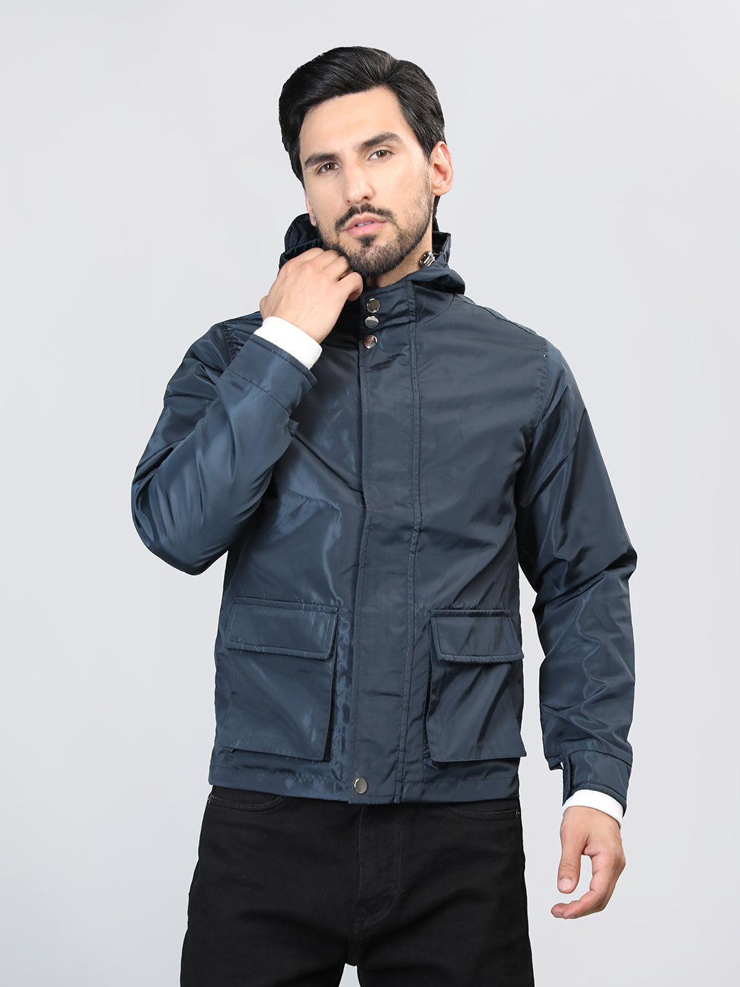 HONNETE Men Navy Blue Lightweight Outdoor Bomber Jacket