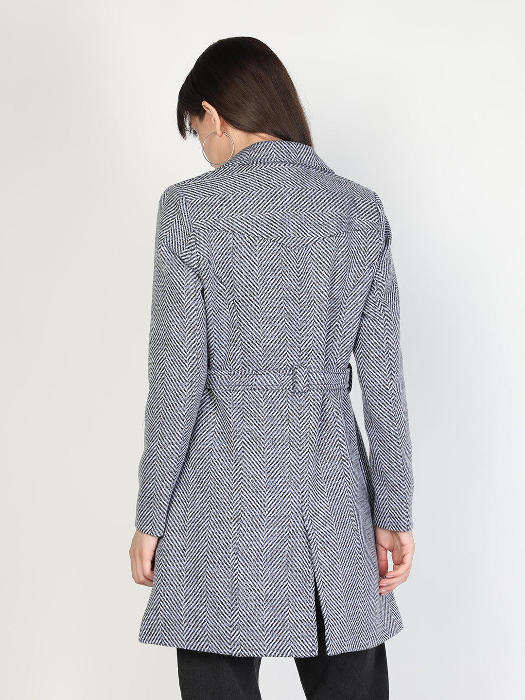 HONNETE Women Grey Striped Longline Coats