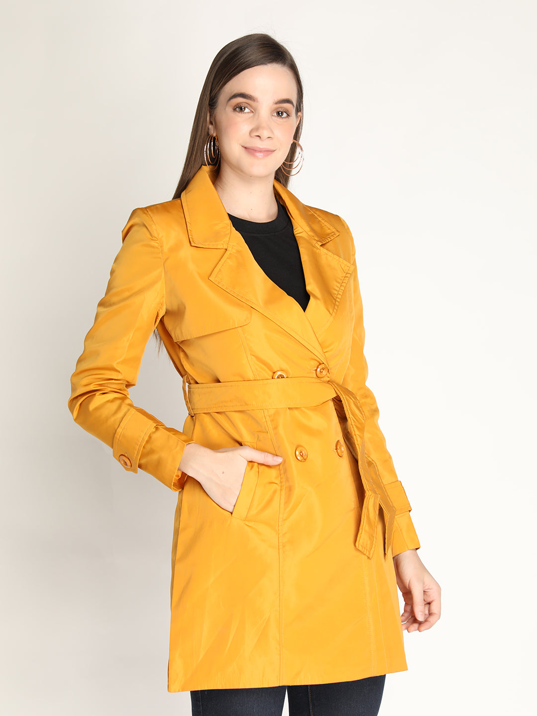 Honnete Stylish, Women Trench Winter Coat With Belt