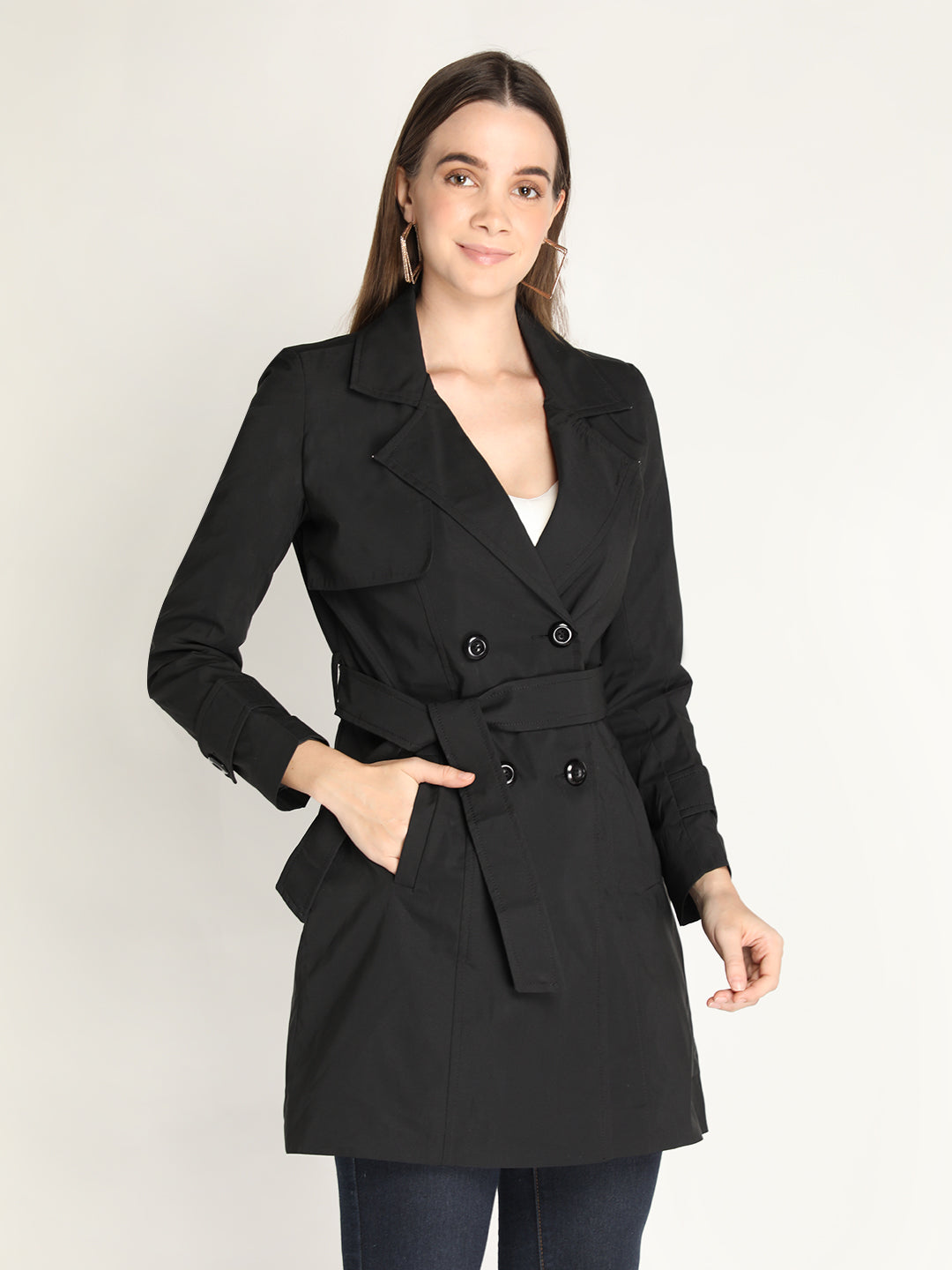 Honnete Stylish, Women Trench Winter Coat With Belt