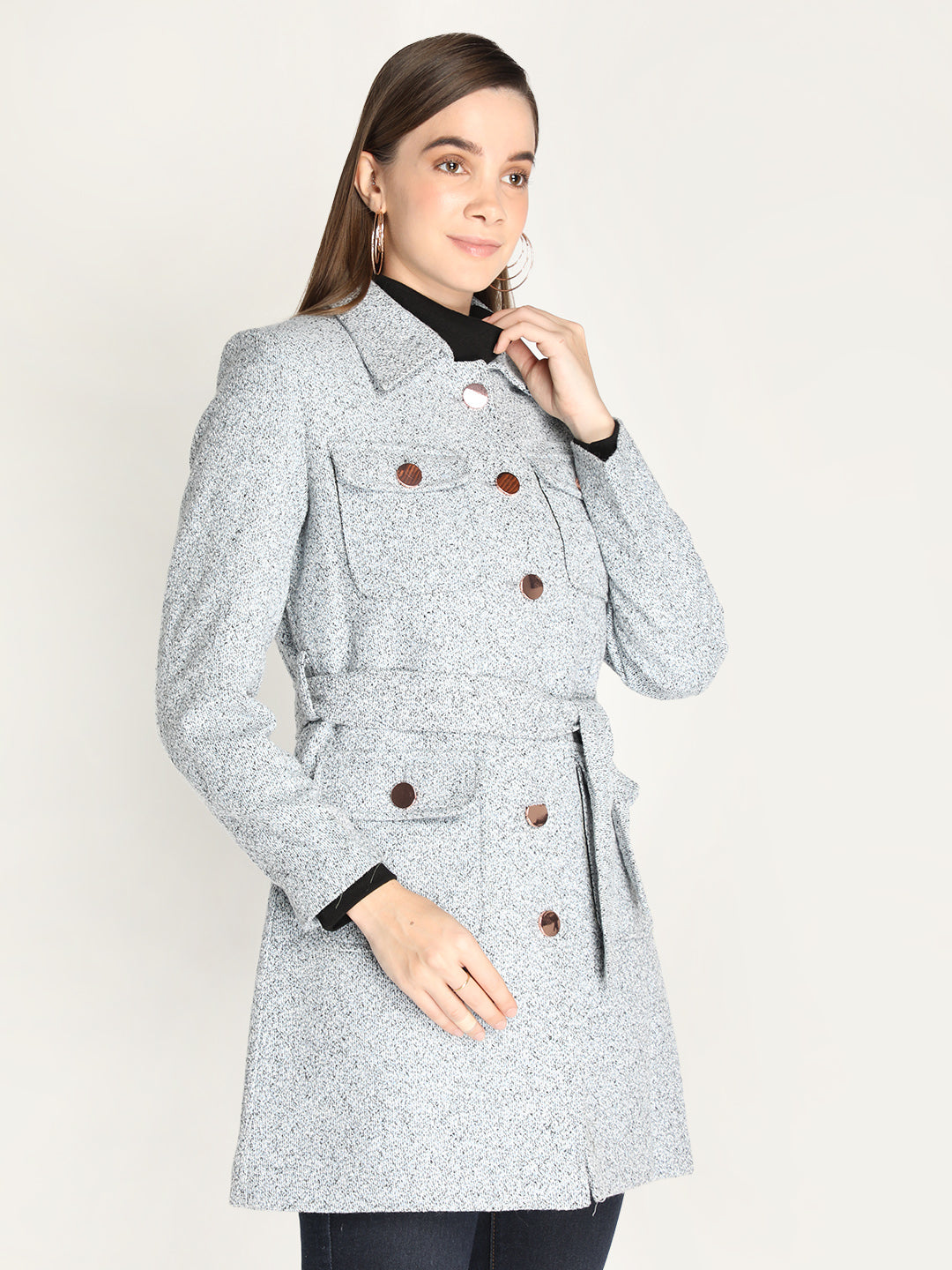 Honnete Stylish, Self Design Women Winter Coat With