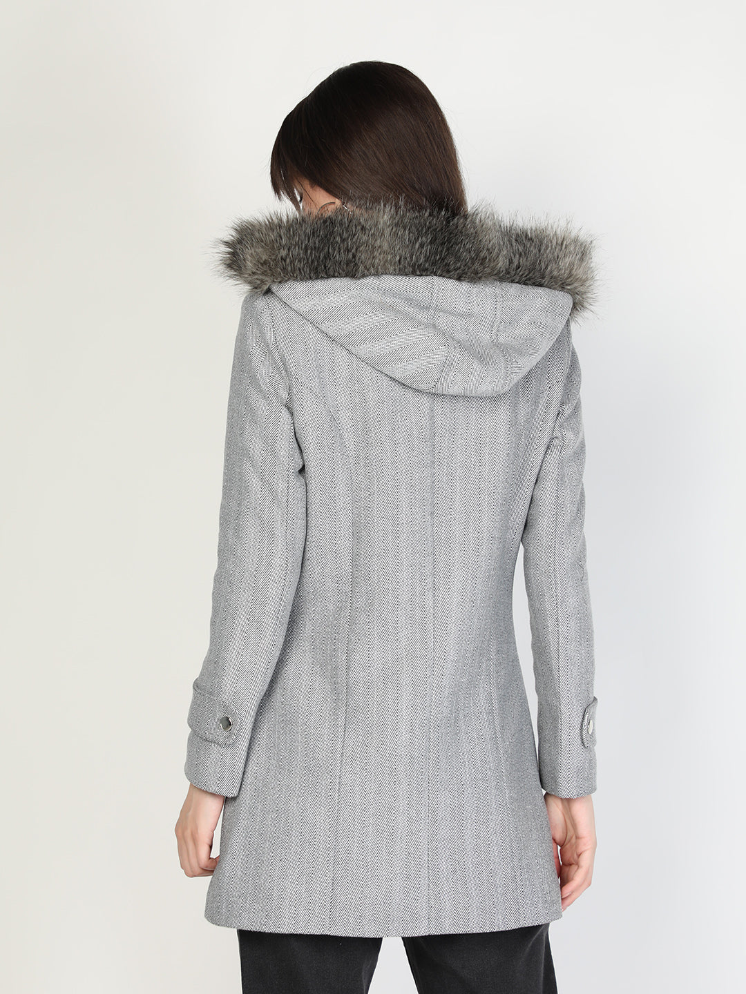 HONNETE Women Grey Self-Design Trench Coat