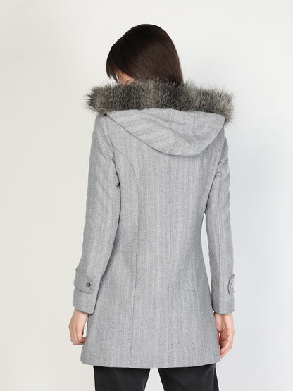 HONNETE Women Grey Self-Design Trench Coat