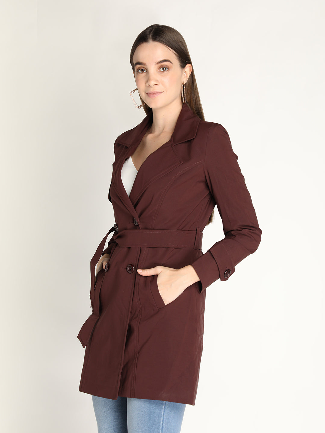 Honnete Stylish, Women Trench Winter Coat With Belt