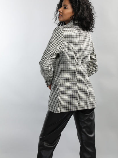 Honnete Winter Black Grey Check Double Breasted Coat for Women