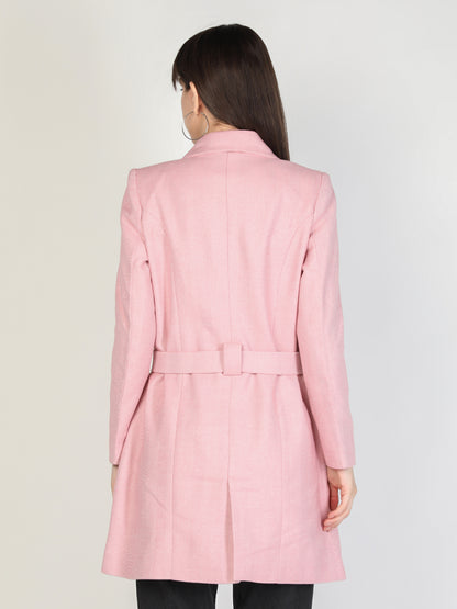 HONNETE Women Pink Solid Single-Breasted Overcoat