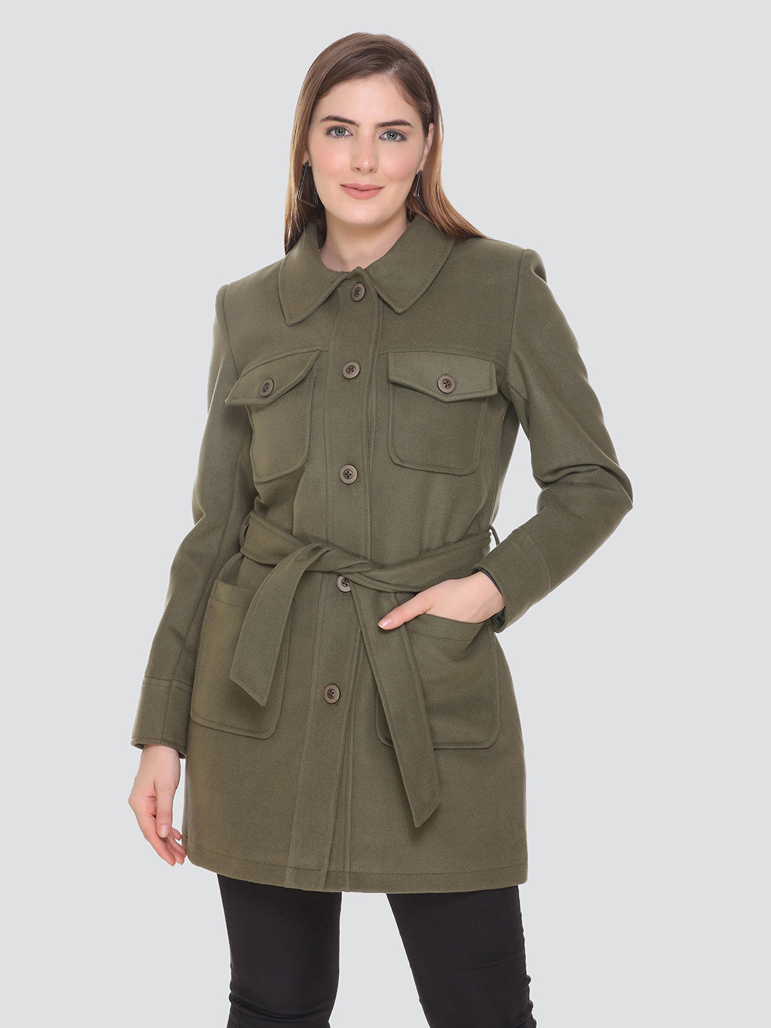 Honnete Casual Regular Fit Acrylic Polyester Short Coat