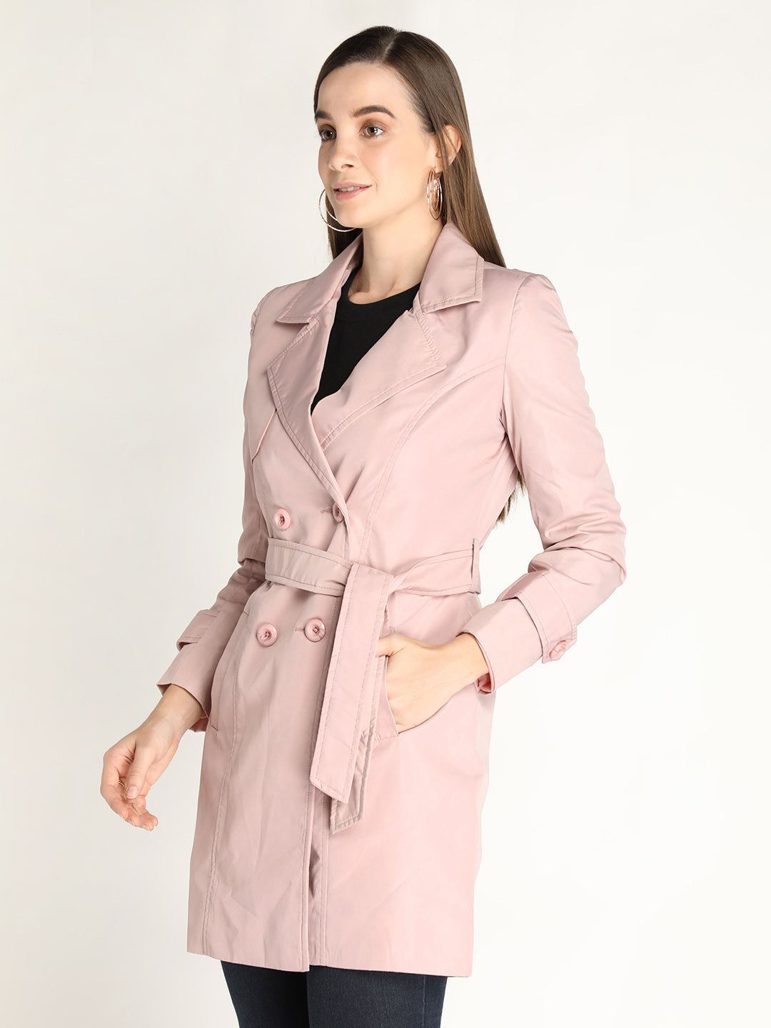 Honnete Stylish, Women Trench Winter Coat With Belt