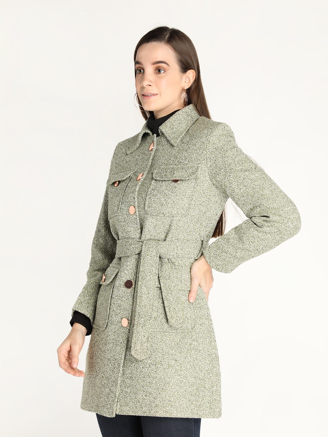 Honnete Stylish, Self Design Women Winter Coat With