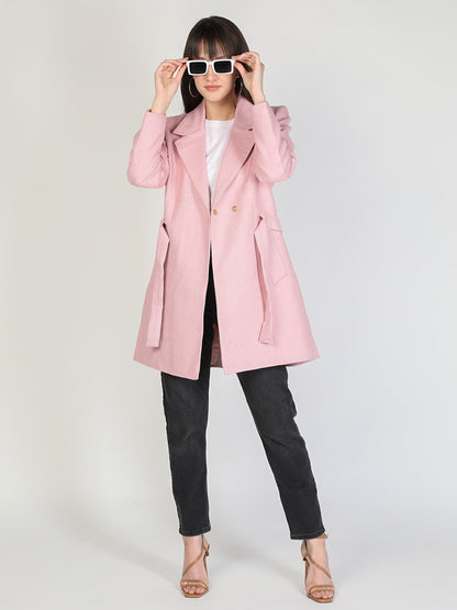 HONNETE Women Pink Solid Single-Breasted Overcoat