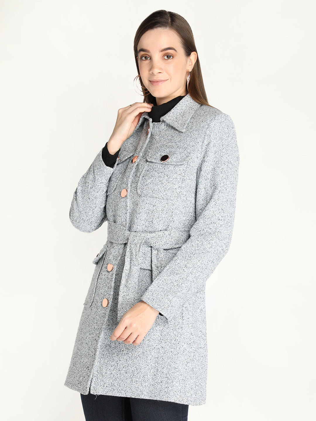 Honnete Stylish, Self Design Women Winter Coat With