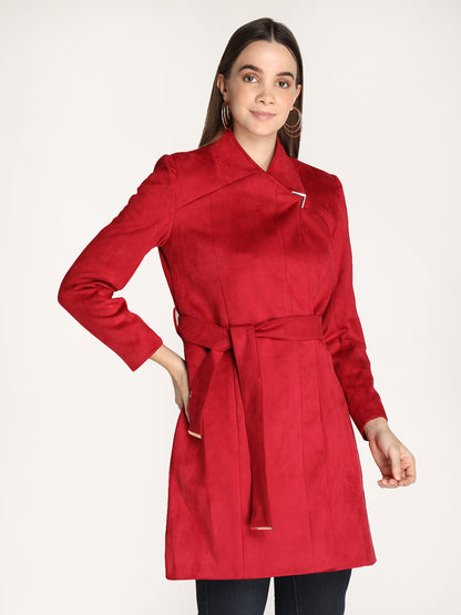 Honnete Stylish, Women Suede Winter Coat With Belt