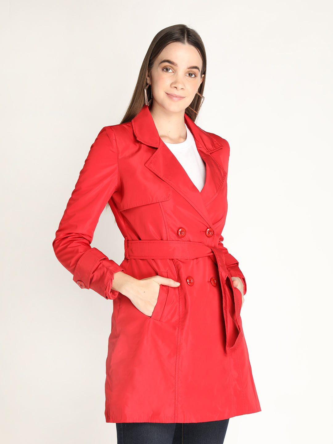 Honnete Stylish, Women Trench Winter Coat With Belt