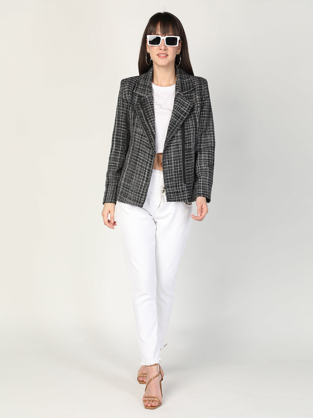 HONNETE Women Grey Checked Trench Coats