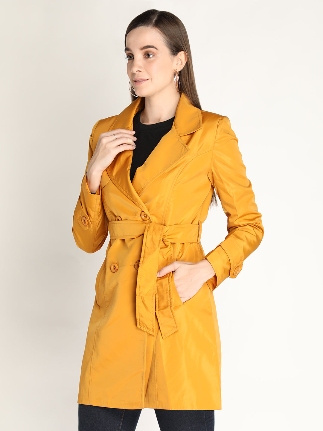 Honnete Stylish, Women Trench Winter Coat With Belt