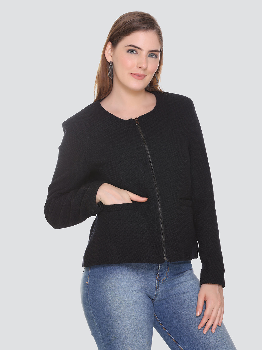 Honnete Casual Regular Fit Acrylic Polyester Short Coat