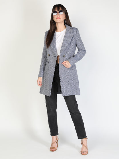 HONNETE Women Grey Striped Longline Coats