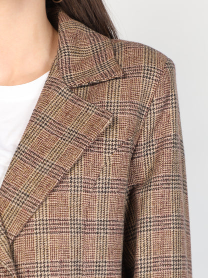 HONNETE Women Brown Checked Printed  OverCoats