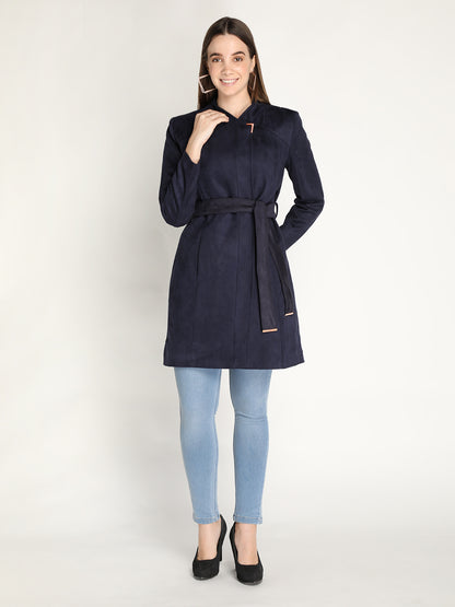 Honnete Stylish, Women Suede Winter Coat With Belt