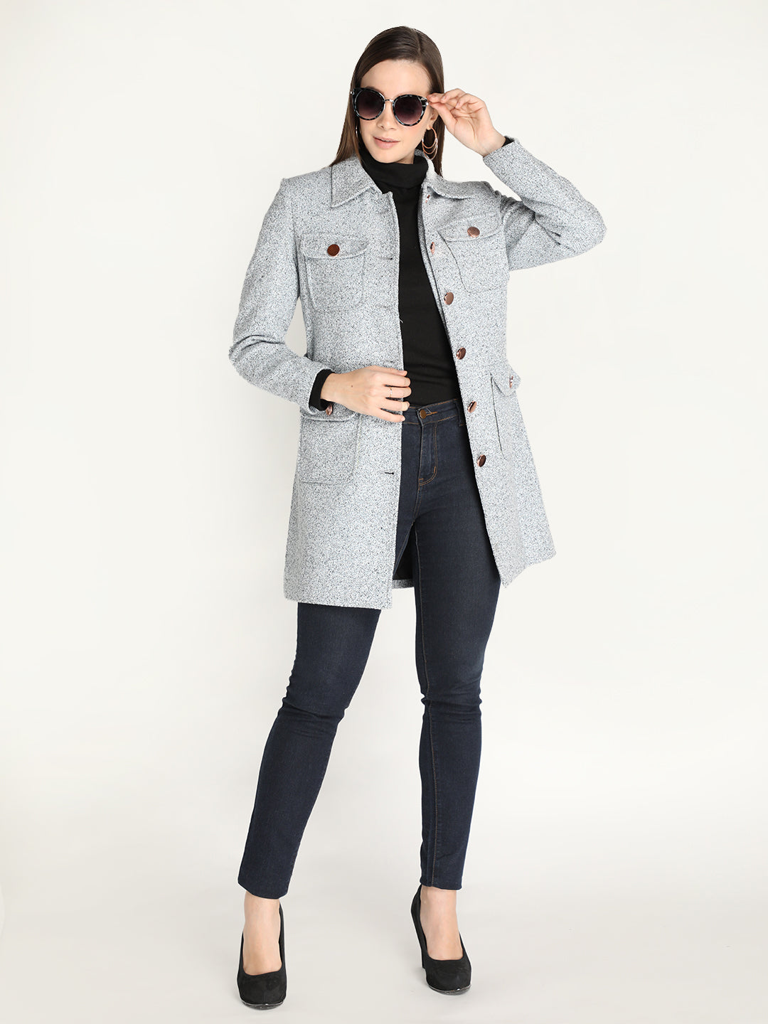 Honnete Stylish, Self Design Women Winter Coat With