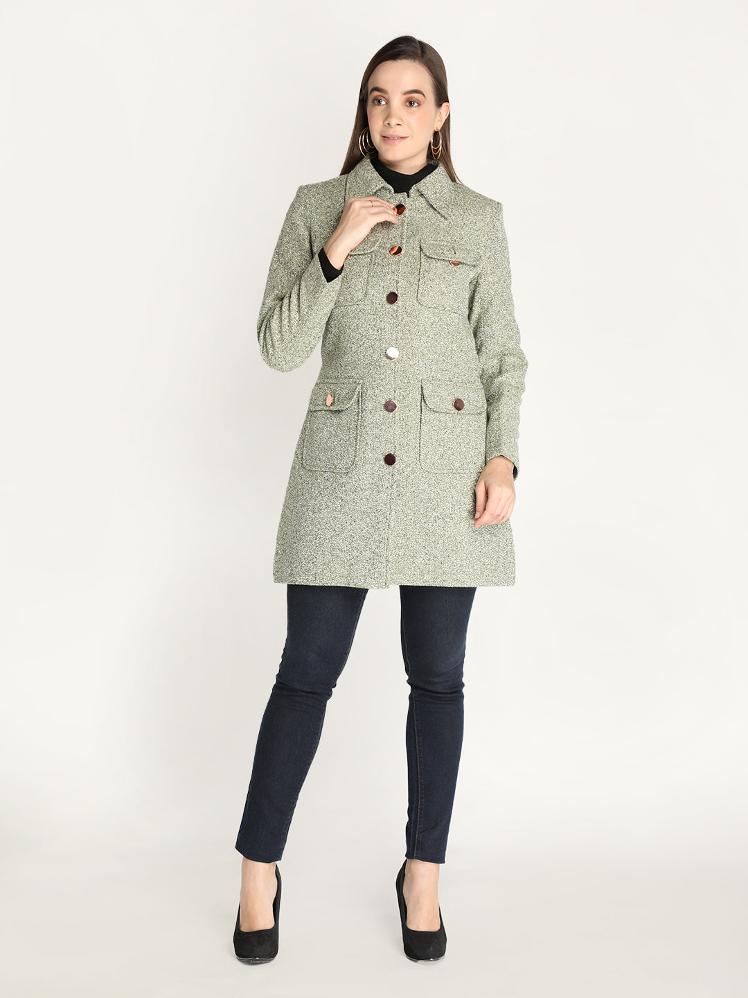 Honnete Stylish, Self Design Women Winter Coat With