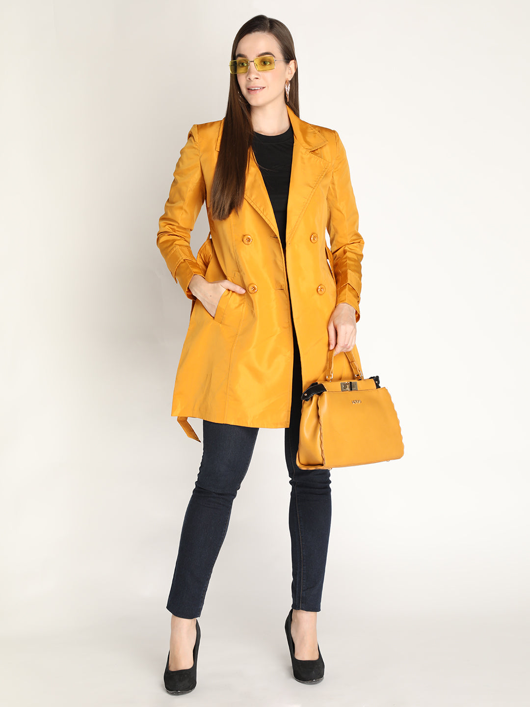 Honnete Stylish, Women Trench Winter Coat With Belt