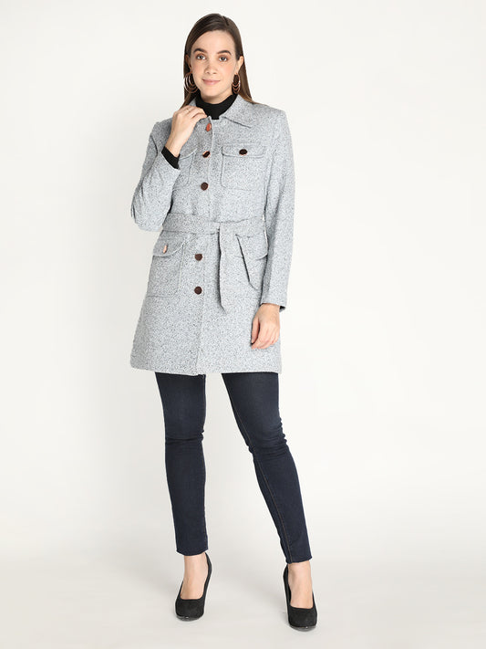 Honnete Stylish, Self Design Women Winter Coat With