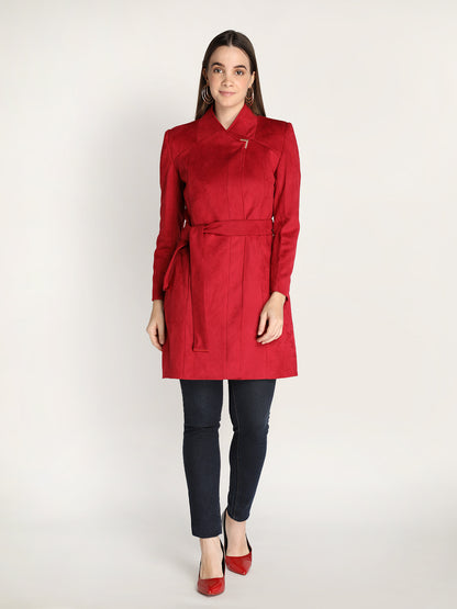 Honnete Stylish, Women Suede Winter Coat With Belt