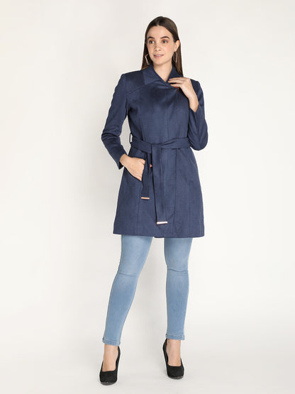 Honnete Stylish, Women Suede Winter Coat With Belt