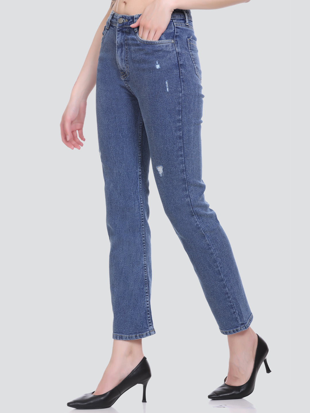 HONNETE Women Lean Mildly Distressed Organic Cotton Cropped Stretchable Jeans