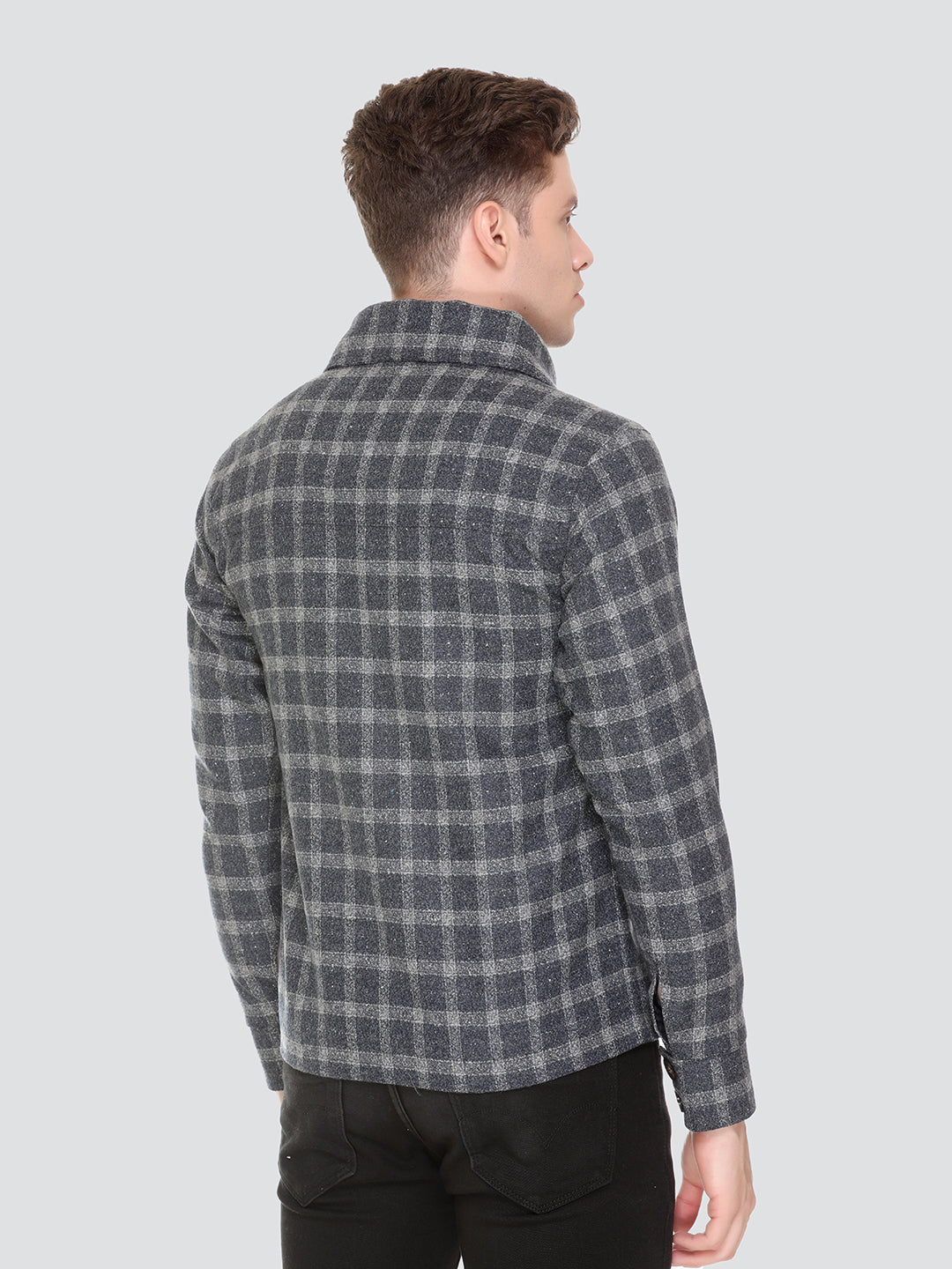 HONNETE Men Blue  Grey Checked Acrylic Lightweight Tailored Jacket