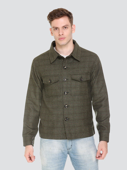 HONNETE Men Green Checked Acrylic Lightweight Outdoor Tailored Jacket