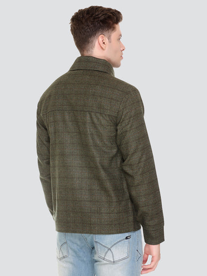 HONNETE Men Green Checked Acrylic Lightweight Outdoor Tailored Jacket