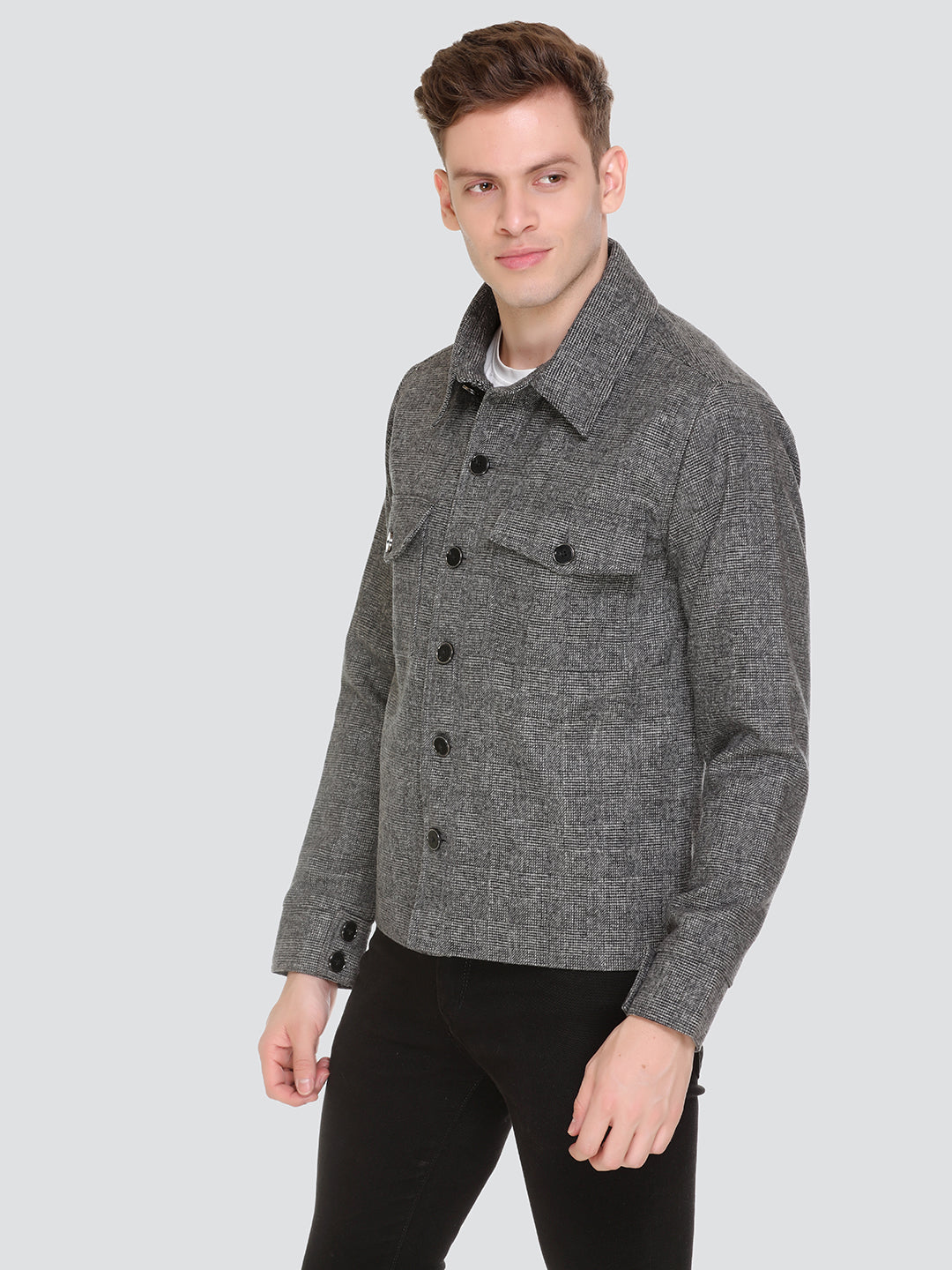 HONNETE Men Grey Acrylic Lightweight Outdoor Tailored Jacket