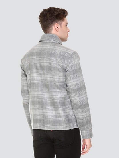 HONNETE Men Grey Checked Acrylic Lightweight Tailored Jacket